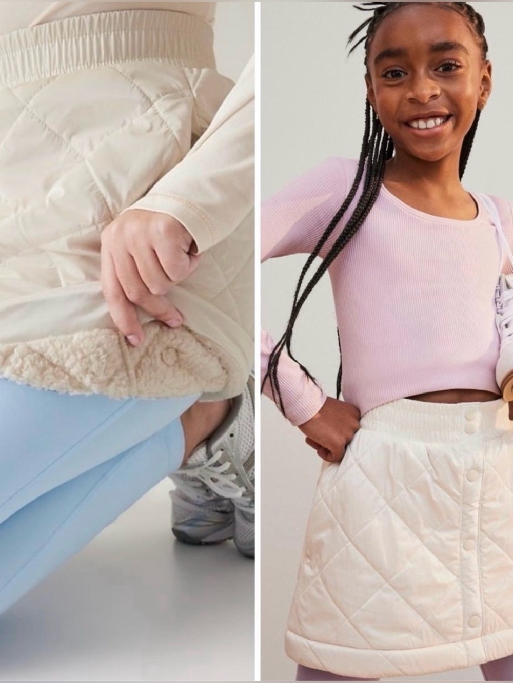 Athleta Girl Toasty Buns Metallic Quilted Sherpa-Lined Skirt Ivory - Size M